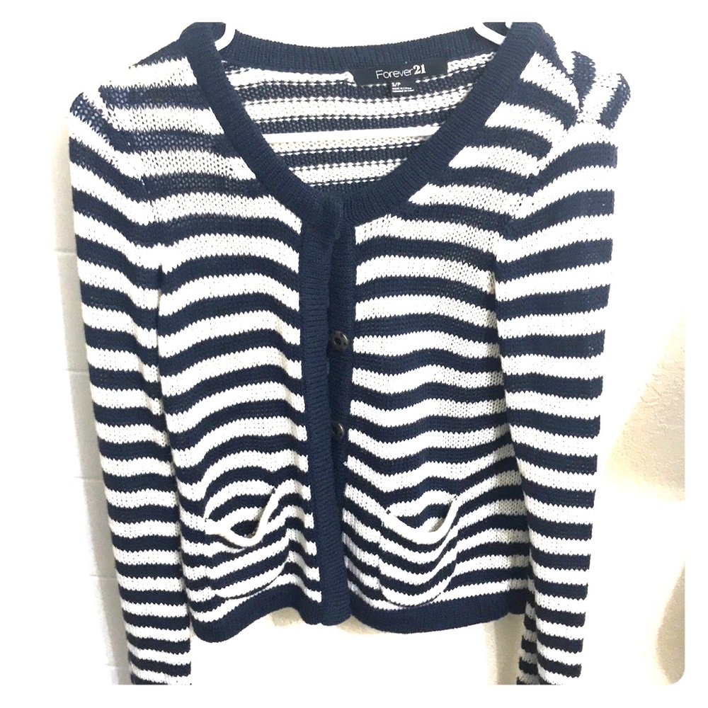 Navy and White striped Cardigan